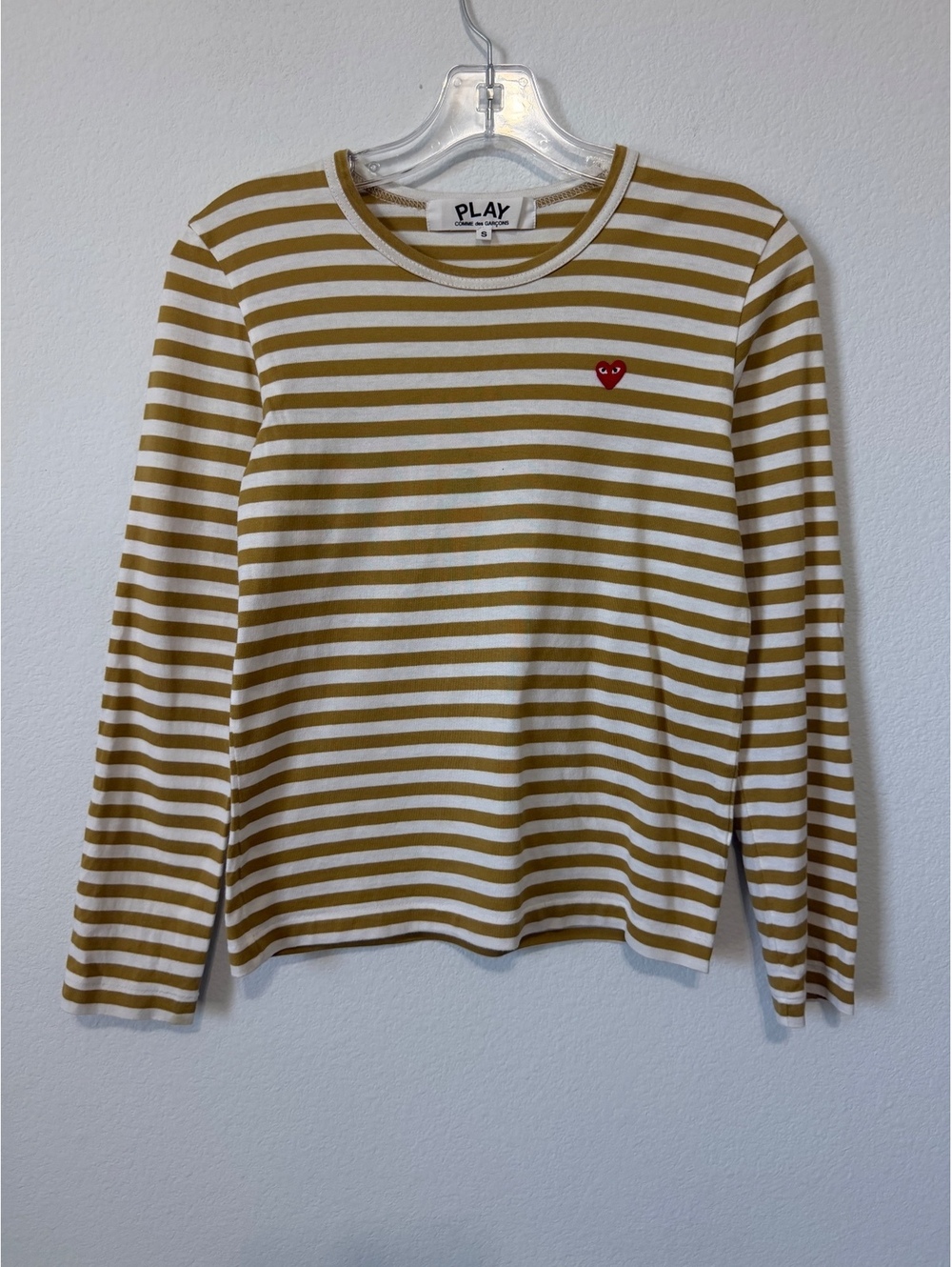 Come des Garcons PLAL White/Mustard Striped Long Sleeve Crewneck Shirt Size S